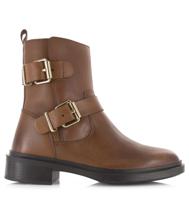 POELMAN Poelman - Leren boot met goudkleurige ge Cognac Leer Biker boots Dames