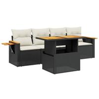 vidaXL 5-delige Loungeset met kussens poly rattan zwart, tuinset, tuinmeubel, terrasset, tuinbank, terrasmeubel, loungebank, loungeset tuin