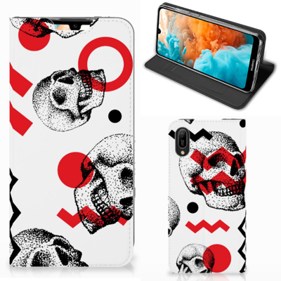 Mobiel BookCase Huawei Y6 2019 Skull Red