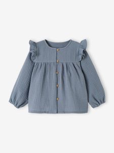 Babyblouse van katoengaas met ruches hemelsblauw