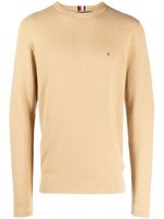 Tommy Hilfiger logo-embroidered knitted cotton jumper - Tons neutres