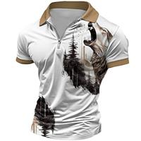 dier Wolf Sportkleding Casual Voor heren Polo met rits Korte mouw Straat Dagelijks Feestdagen Lente zomer 3D Afdrukken Strijkijzer Wit Micro-elastisch Polyester Lightinthebox - thumbnail