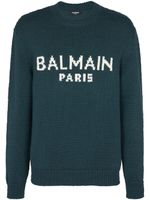 Balmain pull en maille à logo imprimé - Vert - thumbnail