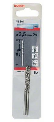 Bosch Accessories 2608585914 HSS Metaal-spiraalboor 3.5 mm Gezamenlijke lengte 70 mm Geslepen DIN 338 Cilinderschacht 2 stuk(s)