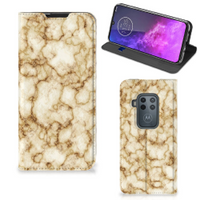 Motorola One Zoom Standcase Marmer Goud - thumbnail