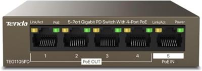 Tenda TEG1105PD, 5-poorts Gigabit PoE-switch met 4 PoE-poorten @30 W, onbeheerde netwerkschakelaar, Ethernet-splitter, geen voedingsadapter nodig, PAKKET ZONDER AANPASSING VAN STROOM, beperkte