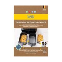 NoStik Siliconen glasvezel dubbele mand luchtfriteuse voeringen, set van 4 - inclusief mesh en platte voeringen, op maat gesneden, PTFE & PFOA-vrij, vaatwasmachinebestendig, herbruikbaar,