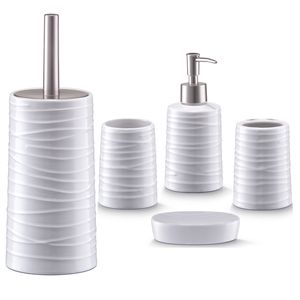 Badkamer accessoires set 5-delig - keramiek - wit - wave relief