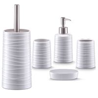 Badkamer accessoires set 5-delig - keramiek - wit - wave relief - thumbnail