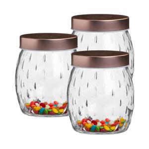 Voorraadpot/bewaarpot Beau - 3x - 1L - glas - koperen deksel - D13 x H13 cm