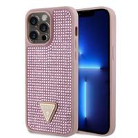 iPhone 15 Pro Max Guess Rhinestones Triangle Metal Logo Case - Pink - thumbnail