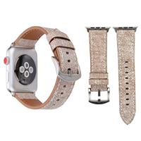 By Qubix - Denim Pattern Echt Leren bandje - Licht bruin - Compatible met Apple Watch 44mm / 45mm / 46mm / 49mm - Compatible Apple watch bandjes