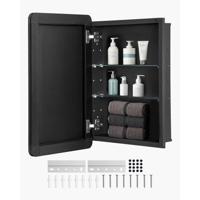 VEVOR Spiegelmedicijnkast (406 x 128 x 610 mm) voor badkamer met spiegeldeur en verstelbare glazen planken, ingebouwd en aan de muur bevestigd, aluminium frame, badkamerkast