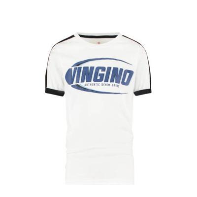Vingino T-shirt Hampion met logo wit/blauw/d.blauw