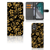 Nokia C32 Hoesje Gouden Bloemen