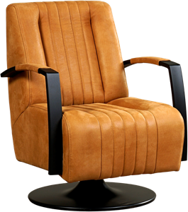 Cognac leren industriële draaifauteuil Galaxy - staal zwart frame met schotelvoet - Kenia Leer Cognac (cognac leer)