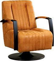 Cognac leren industriële draaifauteuil Galaxy - staal zwart frame met schotelvoet - Kenia Leer Cognac (cognac leer)