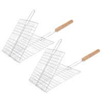 BBQ/barbecue rooster - 2x - klem grill - metaal/hout - 21 x 23 x 1 cm - thumbnail