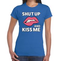 Shut up and Kiss me blauw fun-t shirt voor dames 2XL  - - thumbnail