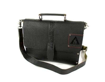 Leren Tablet tas handtas schoudertas met hout zwart