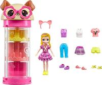 Polly Pocket Stijl Spinner Mode Kast Speelset met Polly Pop en 10 Mode Accessoires, Puppy-thema Mode Tube