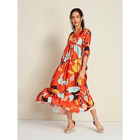 Dames Swingjurk Boho-jurk Jurk met print Maxi-jurk Oranje Halve Mouw Bloem / Planten Bloemen Stijl Opdrukken Lang Lente zomer Y-hals Boho Strand XS S M