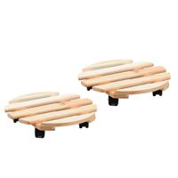 Kesper Plantenpot trolley - 2x - hout - lichtbruin - rond - 35 x 35 cm - max 100 kilo - thumbnail