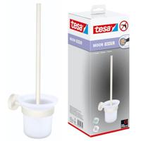 tesa® MOON WHITE Toilet-set met Houder en Wc-borstel, mat wit, satijn glas - voor Badkamers in Industriële en Moderne Stijl - Zonder Boren, Zelfklevend - 379 mm x 112 mm x 145 mm