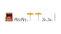 NOCH Strandaccessoires, modelbouwset met strandstoel, ligstoelen en parasols voor spoorbreedte H0 in schaal 1:87