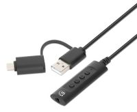 Manhattan USB-kabel Jackplug-bus 3,5 mm, USB-A stekker, USB-C stekker 1 m Zwart Met volumeregeling 153560