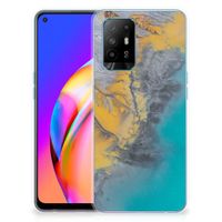 OPPO A94 5G | Reno5 Z TPU Siliconen Hoesje Marble Blue Gold