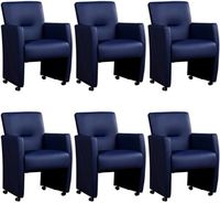 Set van 6 Blauwe leren moderne eetkamerfauteuils Pleasure - Toledo Leer Kobalt (blauw leer) - thumbnail