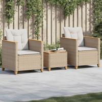 3-delige Bistroset met kussens poly rattan en acaciahout beige