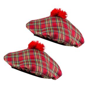 Carnaval verkleed hoed/baret in Schotse ruit - 2x - rood - polyester - heren - Schotland