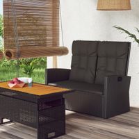 Tuinbank verstelbaar met kussens 118 cm poly rattan zwart - thumbnail