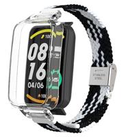 By Qubix - Braided nylon bandje met case - Zwart met wit - Xiaomi Smart band 7 Pro