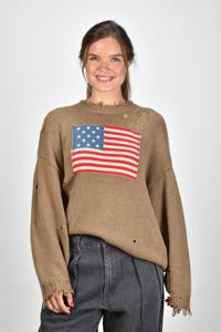 Denimist distressed trui American Flag bruin