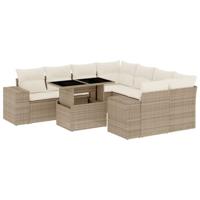 vidaXL 9-delige Loungeset met kussens poly rattan beige