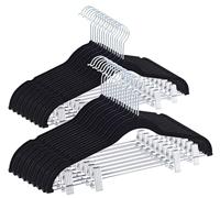 ACAZA Set van 20 fluwelen Kledinghangers met Clips, Kleerhangers met Knijpers voor Rok, Broek, voor Dames of Heren, metalen Haak, zwart