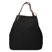 Leather Design Canvas Tote Bag Shopper Zwart - thumbnail