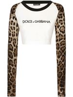 Dolce & Gabbana t-shirt crop en coton stretch à imprimé léopard - Blanc - thumbnail