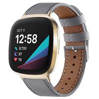 By Qubix - Compatible met Fitbit Versa 3/4 & Sense 1/2 leren bandje - Grijs - Compatible fitbit bandje