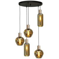 Masterlight Zwarte hanglamp met goud Bounty 5-lichts met gouden fitting 2472-05-02-50-5-35