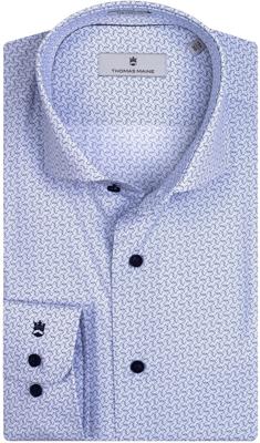 Thomas Maine Heren Overhemd Lichtblauw Geometrische Print Tailored Fit
