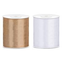 2x rollen hobby decoratie satijnlint goud-wit 10 cm x 25 meter - Cadeaulinten