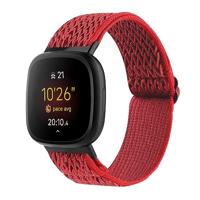By Qubix - Compatible met Fitbit Versa 3/4 & Sense 1/2 Nylon loop bandje - Rood - Compatible fitbit bandje