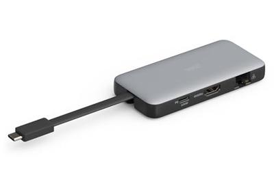 DIGITUS USB-C Travel Docking Station - 7-poorts - 1x HDMI UltraHD 4k/60Hz - 2x USB-A 3.2 Gen1-1x USB-C 100W PD 3.0-1x RJ45 - Dubbele Kaartlezer - Grijs
