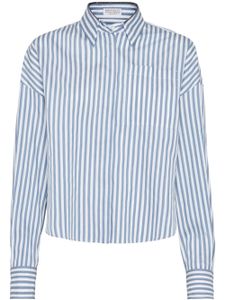 Brunello Cucinelli chemise en soie et coton mélangés à rayures - Bleu