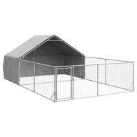 vidaXL Hondenkennel met ren 6x3x1,9 m gegalvaniseerd staal, hondenkooi voor buiten, grote hondenkooi, overdekte hondenkennel
