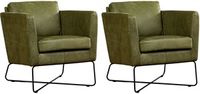 Set van 2 Olijfgroene leren moderne design fauteuils Crossover - Kenia Leer Olive (olijfgroen leer)